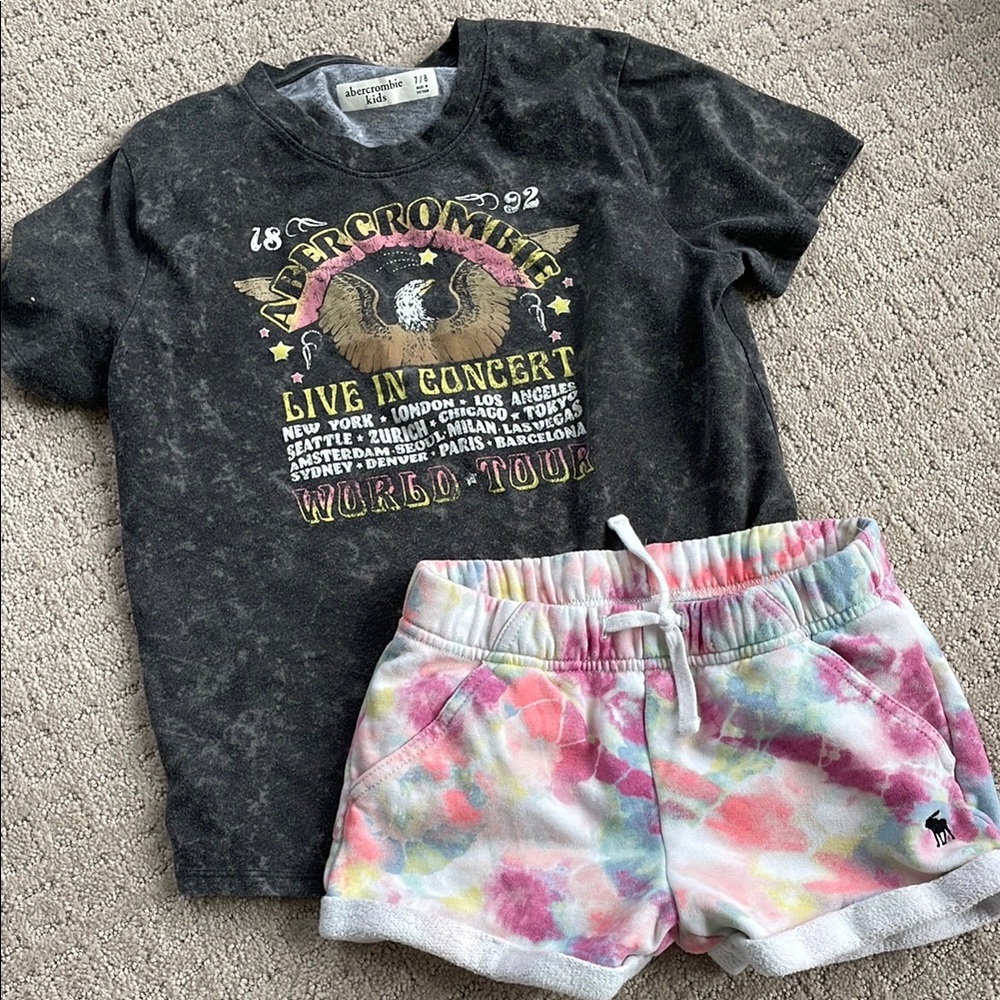 Abercrombie Graphic Tee and Tie-Dye Shorts Set